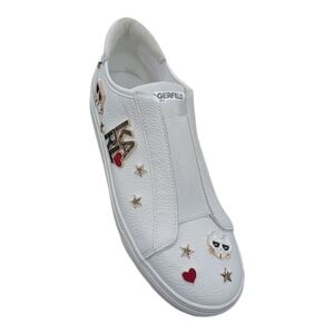 Karl Lagerfeld White Pebbled Leather Sneakers w Red & Gold Accents LNC Size 11